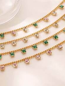 1 Peça Colar de Borla com Zircônia em Gota de Água Luxuoso para Mulheres e Meninas, Colar Gargantilha Feminino com Pingente em Forma de Lágrima, Borboleta e Coração, Banhado a Ouro 18k, Aço Inoxidável, Presente de Joias - 1 - Visão 7