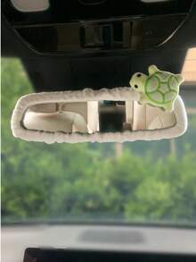 1pc Cute Turtle Plush Rearview Mirror Cover, INS Cartoon Female Rearview Mirror Decoration, Car Interior Accessory - Turtle Rearview Mirror - View 5