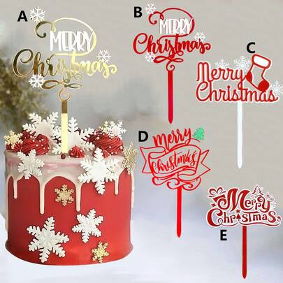 1pc/3pcs/6pcs Merry Christmas Cake Topper Red Santa Claus Acrylic Happy Birthday Cake Topper Christmas Gifts Xmas Dessert Decoration