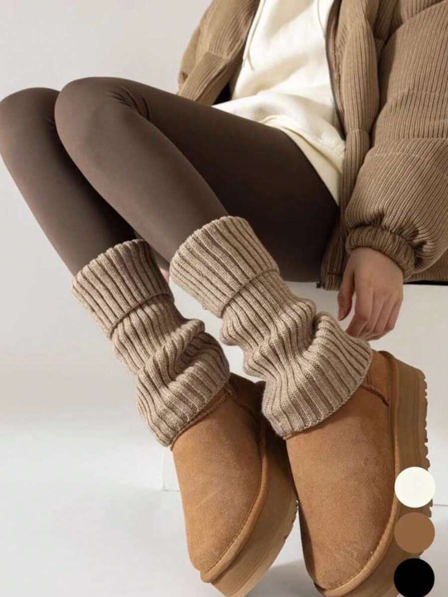 2 Pairs Solid Color Leg Warmers, Fashionable And Warm, Suitable For Back To School, Halloween Socks, Autumn/Winter, Casual Holiday Style - Multicolor - View 1