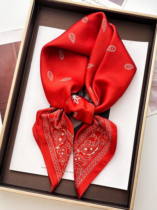 1 peça de bandana masculina de seda sintética com estampa paisley, lenço de pescoço versátil, faixa de cabeça, decoração