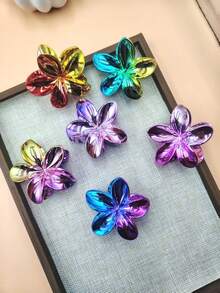 2025 New Arrival Faux Metal Electroplated Dual-Tone Plumeria Hair Claw Clips, Shark Shaped Floral Hair Clips, Suitable For Vacation, Travel, Party, Birthday, Office, Beach, Bun Updo Winter Hair Accessories Flower Hair Clutch
