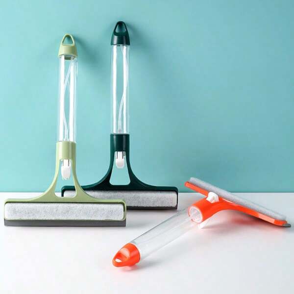 1 pieza/Rascador de 3 en 1 para limpiar vidrios, herramienta multifuncional con mango y botella rociadora, escurridor de esponja reforzada