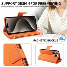 1pc Flip Cover Protective Case Compatible With IPhone 17 Pro Max, Wallet Phone Case With Card Slot, Shoulder Strap, Zipper Pocket For Coins, A56 Phone Protective Cover - Orange - View 5