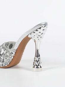 女士尖头金属菠萝电镀高跟鞋，迷人时尚舒适水钻加大码高跟凉鞋，适合日常穿着、购物、派对，值得拥有