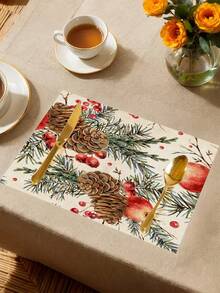 1pc Christmas Pine Cone Table Runner, Christmas Decorative Table Runner, Christmas Linen-Like Table Runner, Table Runner, Table Runner, 1pc Table Runner, 4pcs Placemats, 1pc Cushion Cover (Inner Cushion Not Included), 3 Products Available, Seasonal Home Decor For Indoor/Outdoor Winter Party, Christmas Home Decoration, Christmas Room Decor, Christmas Party Decoration - Multicolor - View 8