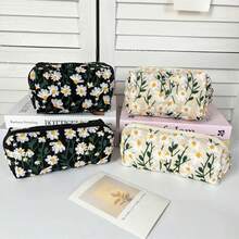 حقيبة مستحضرات التجميل المطرزة بالأقحوان الجديدة، حافظة سفر محمولة، قابضة ذات سعة كبيرة بتصميم زهري منمنم بسيط