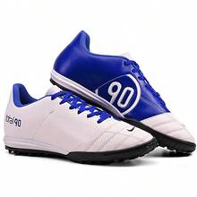 Chuteira Campo Society Profissional Total 90 Clássico Reforçada Colada Costurada - Branco/Azul - Visão 2