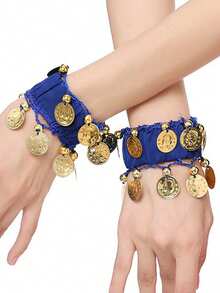 1 Pair Belly Dance Metal Coin Bracelet Belly Dance Wrist Ankle Cuff Bracelet Chiffon Gold Coin Belly Dance Accessories - Multicolor - View 24