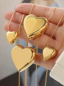 1 pieza Collar con colgante de corazón chapado en oro de 18K de acero inoxidable, accesorio diario simple, regalo de cumpleaños/festividad - collar colgante de amor - Ver 1