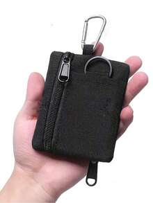 1pc Outdoor Multifunctional Wallet, Casual Coin Purse, Mini Zipper Waist Bag Organizer - Black - View 3