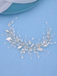 1pc Women's Wedding Leaf Shaped Alloy Faux Pearl & Detail Soft Headband Elegant Tiaras ﻿ - Silver - View 6