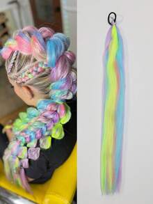 1 件 26 英寸混色编织假发带松紧带万圣节接发马尾辫 DIY 编织合成材料适合女性派对 - 彩色 - 查看 13