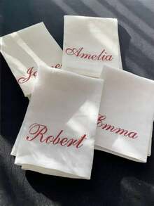 1pc Embroidered Name Linen Cocktail Napkin | Personalized Cocktail Napkin | Custom Party Napkin | Wedding Napkin, Hotel Restaurant Kitchen Dining Mat Tea Towel Face Towel Small Handkerchief, Christmas Party, Family Gathering Dining Use, Ceremonial - Multicolor - View 9