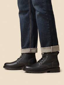 Men's Chukka Boots Ankle Height Lace Up Derby Design Leather Casual Dress Comfort - Black - View 3