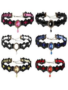 6pcs Women's Crown Rhinestone Lace Choker Necklace Layered Collar Necklace Set - 6 Lace Jewel Necklaces - View 8