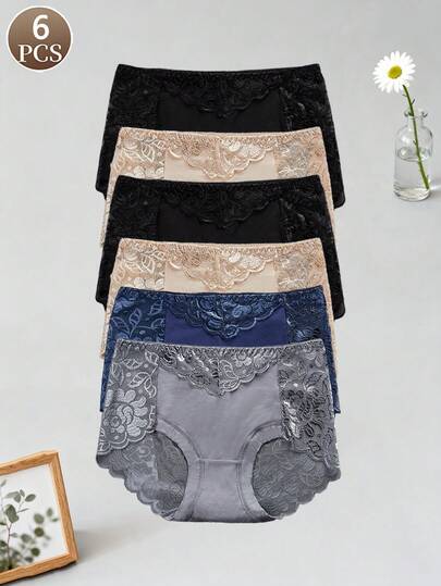 6pcs Sexy Lace Seamless Women's Panties, Casual, Sporty, Comfortable And Soft Women's Briefs