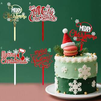 1pc/3pcs/6pcs Merry Christmas Cake Topper Red Santa Claus Acrylic Happy Birthday Cake Topper Christmas Gifts Xmas Dessert Decoration