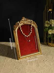 1 pezzo Supporto per gioielli vintage dorato e rosso, elegante organizer per collane e orecchini in stile francese vintage di alta qualità, adatto per matrimoni, San Valentino, esposizione di regali per feste - Dorato - Visualizzare 15