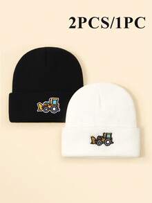 2pcs/1pc Topi Rajut Bordir Motif Kendaraan Teknik untuk Bayi, Topi Beanie Hangat Tahan Dingin Musim Dingin untuk Anak Laki-laki, Cocok untuk Pemakaian Sehari-hari Musim Gugur/Musim Dingin, Tahan Angin dan Hangat untuk Penggunaan di Luar Ruangan - MultiWarna - View 1