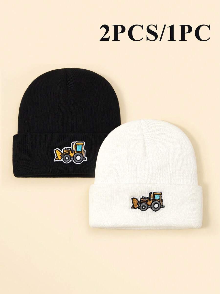 2pcs/1pc Topi Rajut Bordir Motif Kendaraan Teknik untuk Bayi, Topi Beanie Hangat Tahan Dingin Musim Dingin untuk Anak Laki-laki, Cocok untuk Pemakaian Sehari-hari Musim Gugur/Musim Dingin, Tahan Angin dan Hangat untuk Penggunaan di Luar Ruangan - MultiWarna - View 1