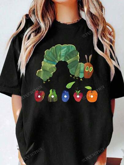 Tops The Very Hungry Caterpillar - Vintage Women's Short Sleeve Casual T-Shirt Tee For Adult, Men, Women, Teen, Teenager, Adolescent, Youth