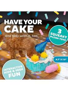 Outward Hound Hide A Birthday Cake, Plush Puzzle Birthday Themed Dog Toy - Squirrel - View 6