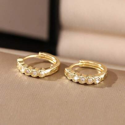 1pc 925 Silver Niche Temperament Fashionable Zirconium Inlaid Heart Round Ear Buckle Elegant And Exquisite Women's Ear Ring Earrings, Women's Fashionable Jewelry