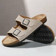 Adjustable Buckle Unisex Casual Slippers, Soft Cork Slide Sandals, Outdoor Beach Shoes, Suitable For Men And Women, Plus Size - Beige - View 9