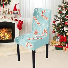 1/4/5/6/7/36 pièces Ensemble de housses de chaise/housses imprimées de canne de bonbon rayée rouge et blanche et de flocon de neige, convient pour la maison, le restaurant, l'hôtel, idéal pour la décoration quotidienne moderne. La nappe s'adapte à une table carrée, la housse de chaise élastique est lavable.