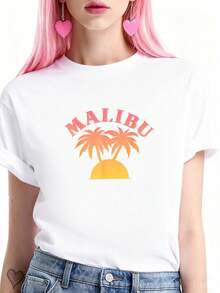 Malibu Sunset - California - Aesthetic Design - Classic-Shirt Crew Neck Art White Unisex-Shirt Women And Men - 白色 - 查看 1