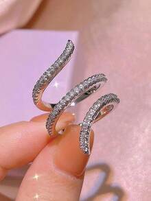1pc Exquisite Cubic Zirconia Ring, Women's Valentine's Day Gift, Suitable For Wedding, Engagement, Anniversary, Party And Other Occasions, Also Suitable As A Gift For Mother, Mother's Day, Etc. - Silver - View 2
