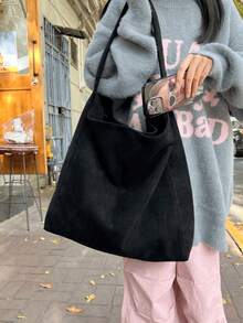 1 Bộ túi xách nữ đeo nách da lộn cổ điển dung tích lớn thời trang thu/đông, túi đeo vai đi làm cao cấp có lớp lót bên trong - màu đen - Xem 8