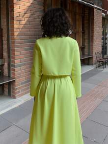 2pcs/Set Autumn/Winter Round Neck Long Sleeve Cardigan Top And Single-Breasted Pocket Skirt Casual Chic Outfit