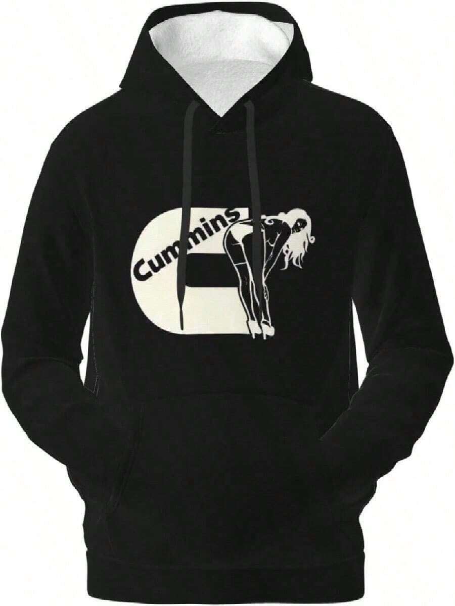 Agrination Men's Fleece Hoodie Cummins Hoodies Long Sleeve Casual Pullover Sweatshirt Unisex - 黑色 - 查看 1