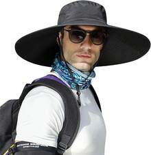 ALANGDUO - Sombreros para el sol de cabeza grande y ala súper ancha para hombres, talla XXL, gran sombrero de pesca para safari, jardinería, senderismo - Negro - - Ver 13