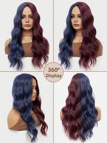 Cosplay Wig Red Blue Water Ripple Long Curly Wig 26 Inch Middle Parted Style Greta Halloween Christmas Wig Costume Wig Street Punk Wig Y2K Rock Wig Fluffy Natural Women's Synthetic Heat Resistant Fiber Wig Suitable For Daily Party Wig Music Festival Wig Avant-Garde College Style Wig Modern Fashion Gothic Wig