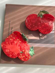 1pc Fruit Themed Hair Claw Clips, Novelty Strawberry, Lemon, Banana, Cherry, Hair Claw Hair Accessories, Unique Pitaya, Pineapple, Durian, Strawberry, Shark Claw Clips, Simple Hair Clips For High Ponytail - Multicolor - View 4