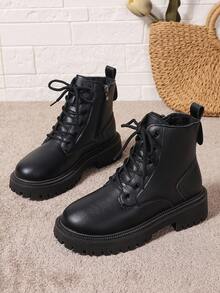 2025 Nya Höst/Vinterskor, Tjocka Stora Skor, Skor För Skolor, Moderiktiga Mångsidiga Vardagsskor, Skor Med Sidodragkedja, Skor För Tonårssko, Skolkängor, Vardagliga Ankelstövlar - Svart - Visa 7