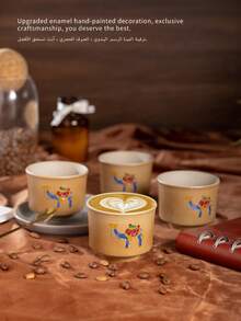 1pc Thick Ceramic Espresso Cup With Camel Decor (Exclusive Upgraded Version ~ Enamel Design), Creative Ceramic Gift Souvenir, Middle Eastern Latte Cup, Suitable For Daily Use ~ Saudi National Day ~ Saudi National Day Supplies Distribution ~ Saudi Coffee Cup ~ National Day ~ Cup ~ Coffee Cup ~ Tea Cup ~ Middle East