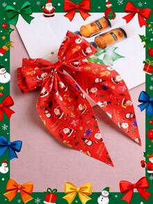 1pc Elegant Satin Bow Hair Clip, Christmas Party Hair Accessory, Santa Claus Ribbon Bowknot, Single Piece, Fabric Material, Solid Color Design,With Cardboard Backing