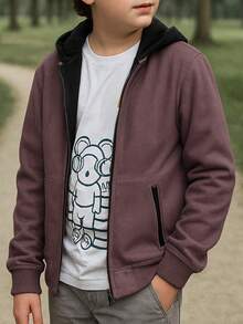 Sudadera para niño con Capucha y Cierre Frontal Tandera - Rojo violeta - Ver 2