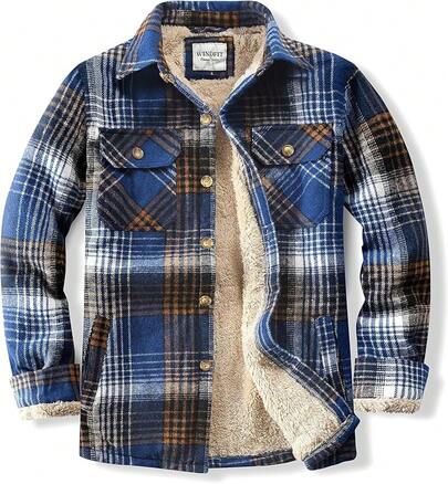 Men's Cotton Sherpa Lined Button Down Flannel Shirt Jacket Plaid Soft Outdoor Flannel Jacket Shirt