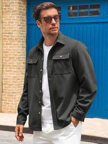 Mens Shirt Jacket Long Sleeve Button Down Casual Shacket Lightweight Thermal Shirts With Pocketshalloween - 深灰色 - 查看 3