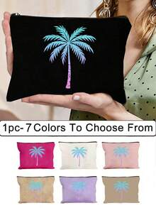 Sac cosmétique de la Fête nationale saoudienne avec palmier en feuille d'or - 7 couleurs au choix, pochette de maquillage thématique de la fête du Moyen-Orient, sac cosmétique pour le rangement de petits articles, sac de rangement, sac de rangement de maquillage, pochette, porte-monnaie, sac de rangement pliable léger, parfait pour les célébrations de la Fête nationale saoudienne, les événements culturels et les cadeaux, idéal pour les passionnés saoudiens, les amateurs de festivals et les voyageurs, cadeaux de la Fête nationale saoudienne