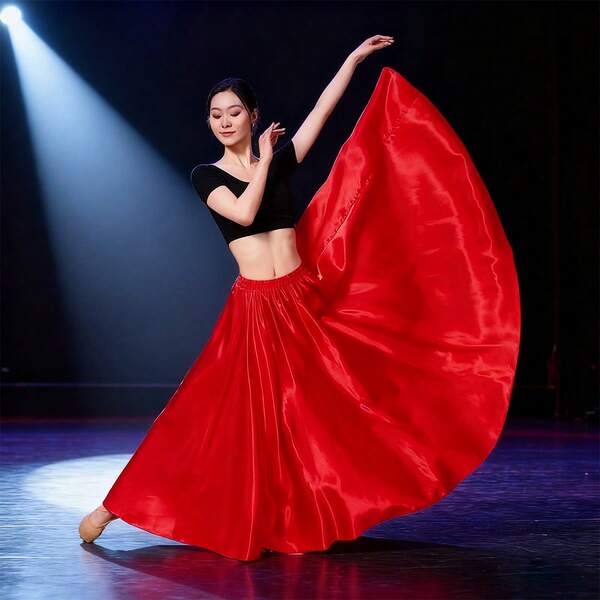 1pc Women's 95cm Satin Long Skirt, Elastic Waist, Suitable For Belly Dance, Princess Party, Cosplay, Dance And Other Occasions