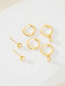 6pcs Elegant Zirconia Copper Alloy Earrings Set, Mixed Stud, Dangle & Hoop Earrings, Fashionable Jewelry Gift For Women, Suitable For Dates, Parties, Weddings, Birthdays, Daily Wear