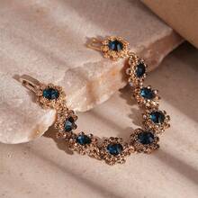 Andkiss 1pc Multi-Layer Rhinestone Flower Pattern Clasp Bracelet - Blue - View 2