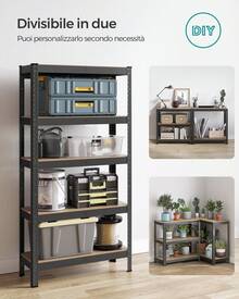30 x 75 x 150 cm, Robusto Scaffale in Metallo a 5 Ripiani Senza Bullone, in Acciaio Verniciato a Polvere, per Carichi Pesanti, Regge fino a 650 kg, Nero - Grigio Scuro - Visualizzare 5