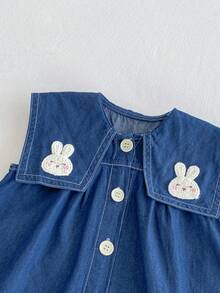 Infant Girls' Korean Style Denim Dress With Rabbit Graphic, Summer Baby Toddler Clothing - Màu xanh lam - Xem 3